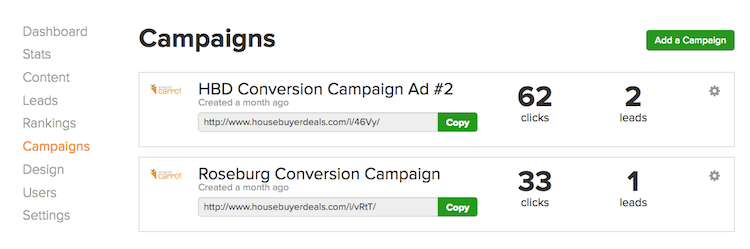 Campaign Tracking Links Screenshot