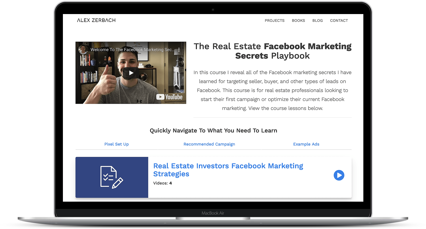 Facebook course computer screen mockup