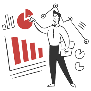 Man pointing to charts illustration